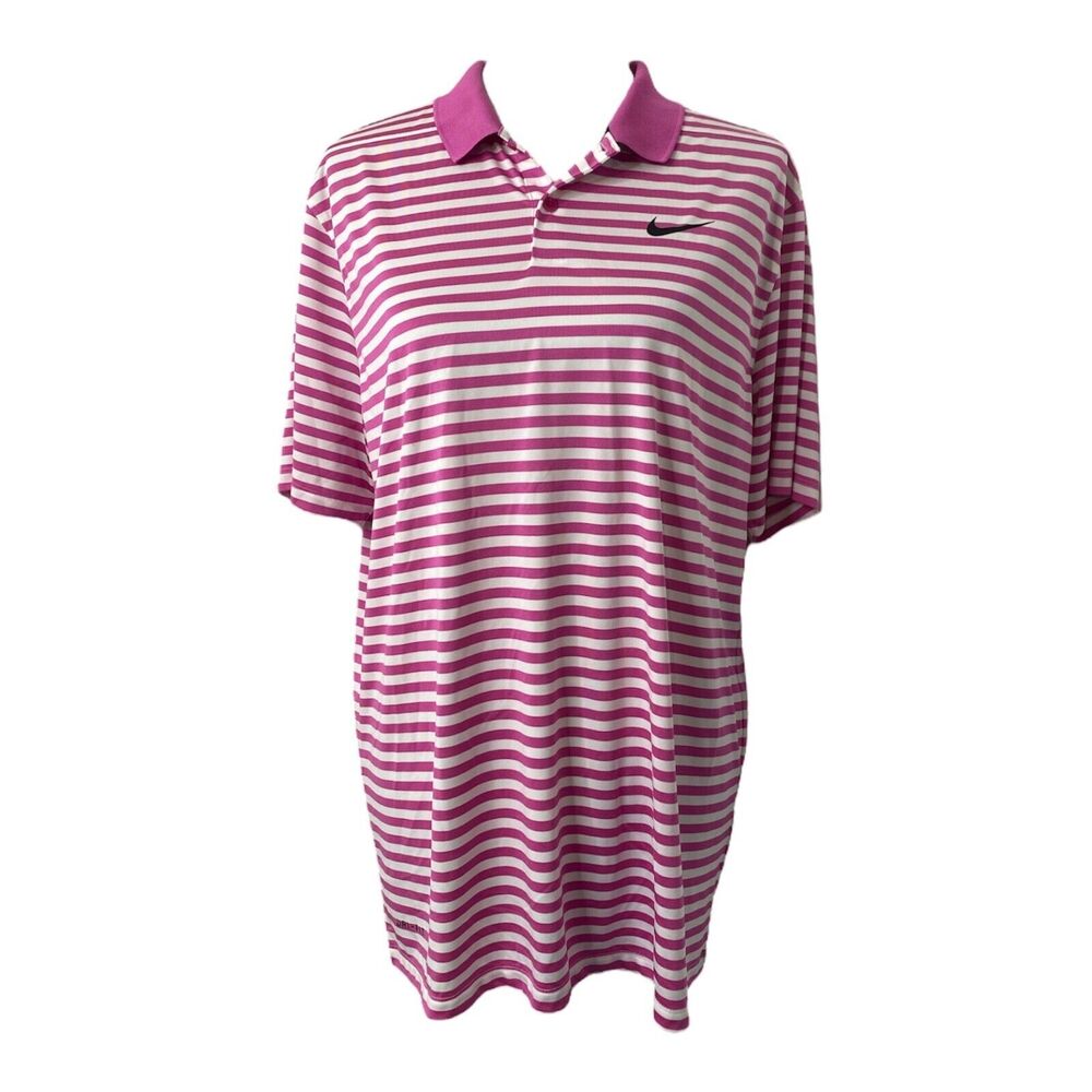 Nike Golf Men's Polo Shirt Pink and White Short Sleeve Athletic Size Large